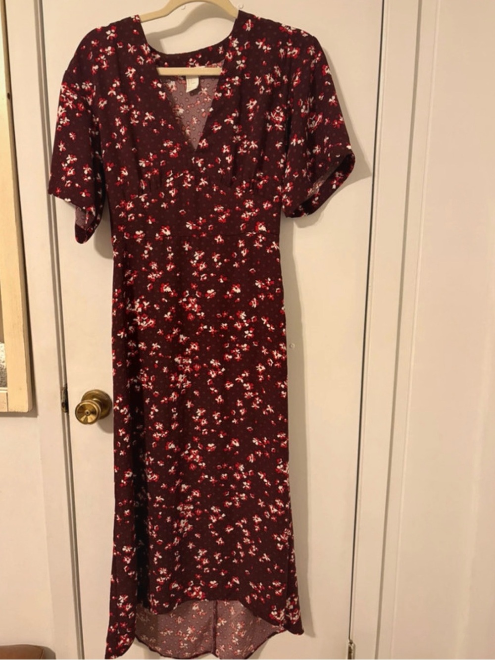 H&M Burgundy Floral High-Low Midi Dress